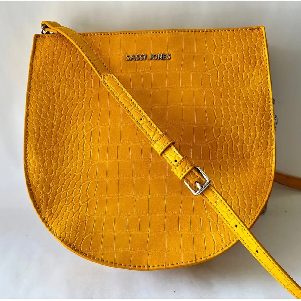 Sassy Jones Bianca Block Yellow Leather Crossbody Bag Adjustable Strap